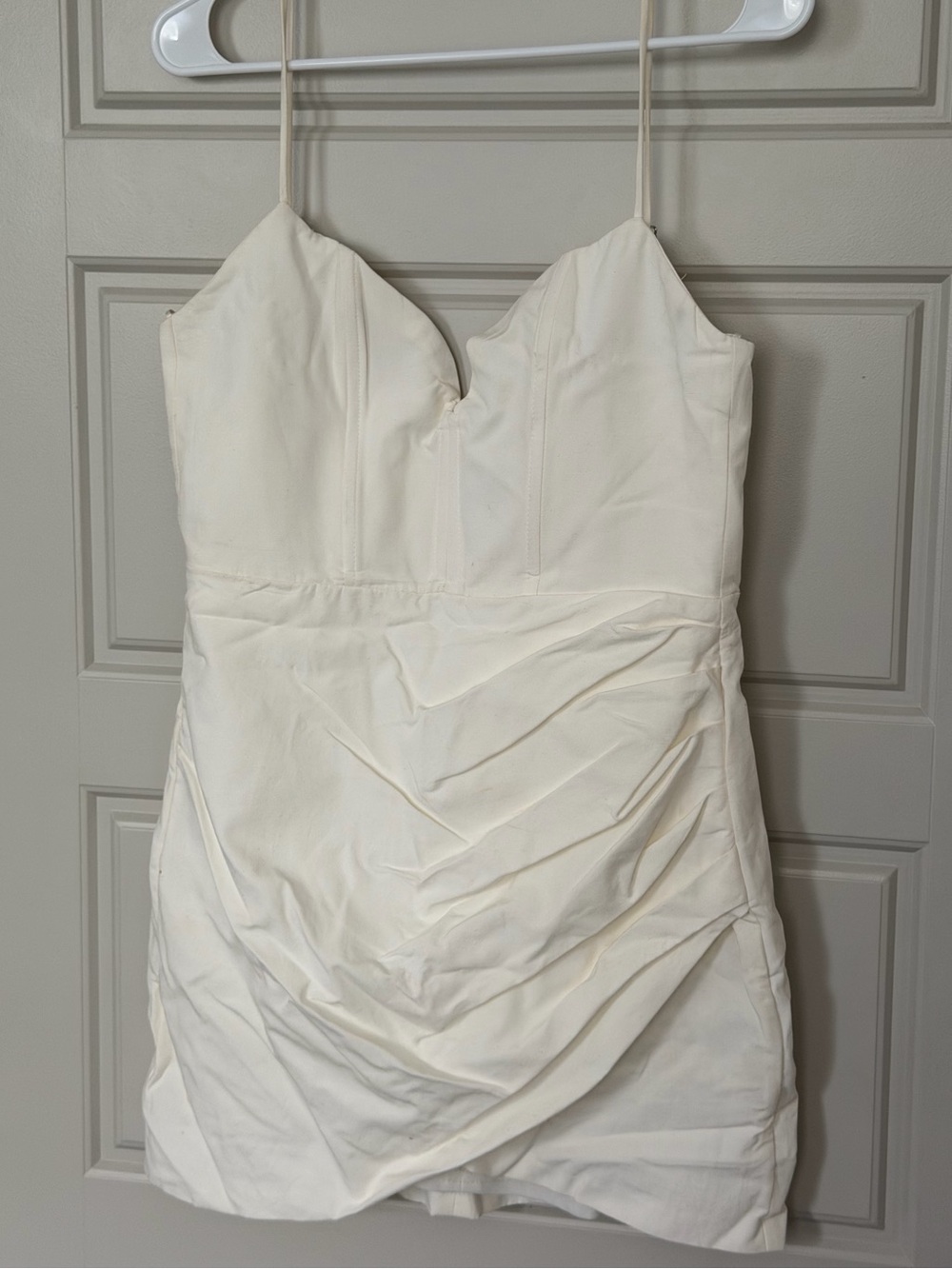 ZARA White Ruched Bustier Sweetheart Bodycon Mini Dress M